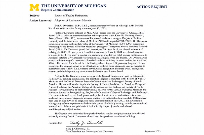 University of Michigan Regents communication, 2023.